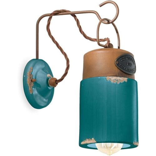 4255596707536 - Licht-erlebnisse - Wandleuchte Metall Keramik E27 33 cm hoch Petrol Shabby Antik Rostbraun Vintage Keramiklampe