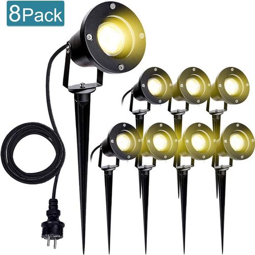 9475631426108 - 8er Pack Gartenstrahler mit Erdspieß 4w GU10 led Warmweiß Gartenbeleuchtung mit Stecker IP65 Wasserdicht Aussen-Leuchte für Terrassen Balkone Rasen