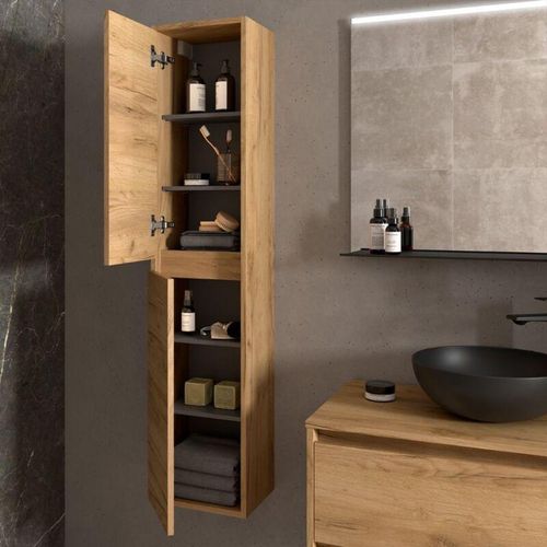 0728204090473 - Toscohome - Säule Bad Wandschrank zwei Türen Farbe afrika Eiche 30x140H cm - Jorge 0728204090473 - Toscohome - Säule Bad Wandschrank zwei Türen Farbe afrika Eiche 30x140H cm - Jorge