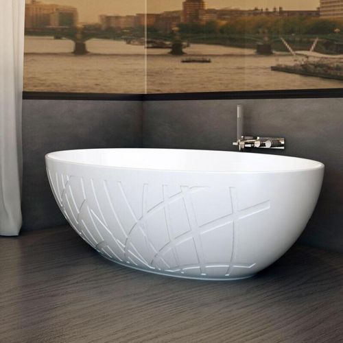 4255624437916 - - Freistehende Design Badewanne leo Mineralguss - 170 x 105 x 55 cm - Weiß matt