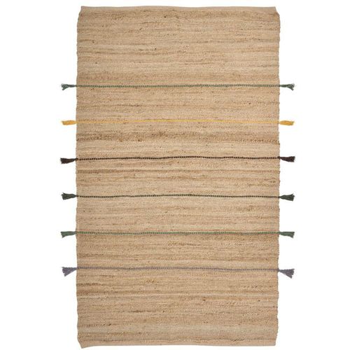 4255664845559 - Beliani - Teppich Beige   Bunt Jute und Baumwolle Rechteckig 140 x 200 cm Kurzflor mit Streifen Quasten Handgewebt Boho für Fußbodenheizung Wohnzimmer