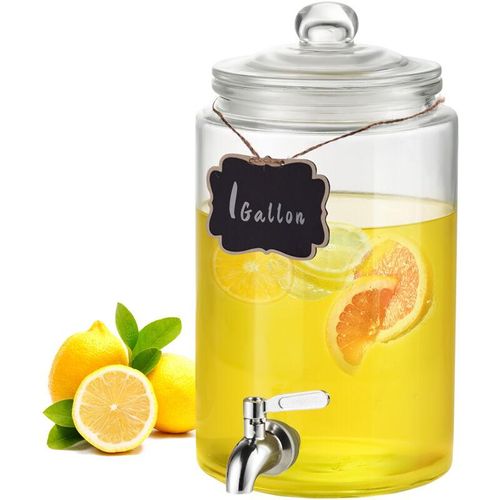 0197988388005 - Getränkespender 38 l Getränkespender für Partys Saftspender aus Glas mit Edelstahlzapfhahn Eistee-Limonadensaft-Wasserspender für Restaurants