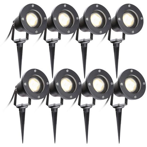 8934340884124 - Gartenleuchte Led Gartenstrahler Warmweiss 8er Pack led Gartenbeleuchtung IP65 4W GU10 Mit Erdspiess Stecker Aussen Wiese Fuer AussenGartenWiese