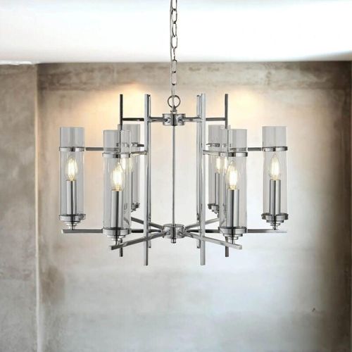 4255596675095 - Licht-erlebnisse - Kronleuchter Metall Glas b 595 cm h max 120 cm Chrom E14 Modern Lüster Hängeleuchte