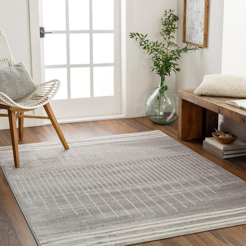 0889292381956 - Teppich Kurzflor Wohnzimmer Modernes Skandi Design Grau und Beige 160 x 215 cm - Surya