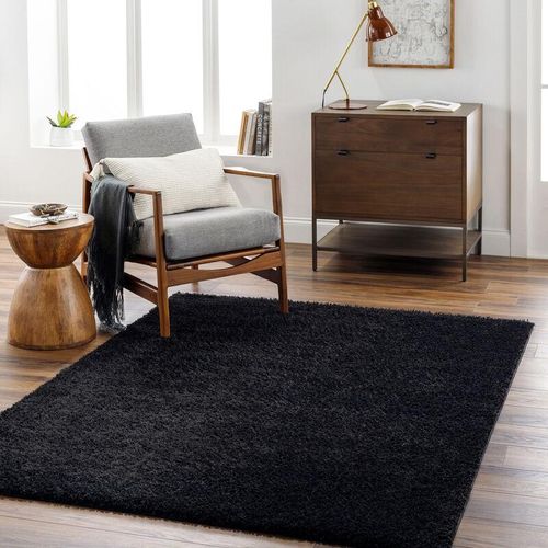 0889292486910 - SURYA Teppich Hochflor Wohnzimmer Soft Weich Shaggy Einfarbig Schwarz 160 x 213 cm