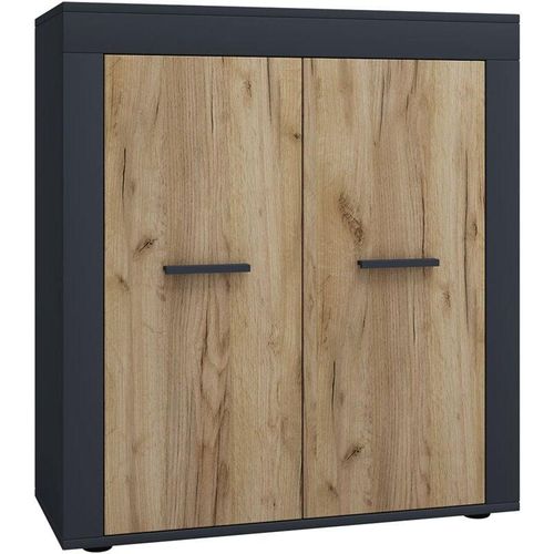 4051814435072 - Holz Kommode Sideboard Highboard Anrichte Schrank Usilo 2 Drehtüren (Farbe Anthrazit   Honig-Eiche)