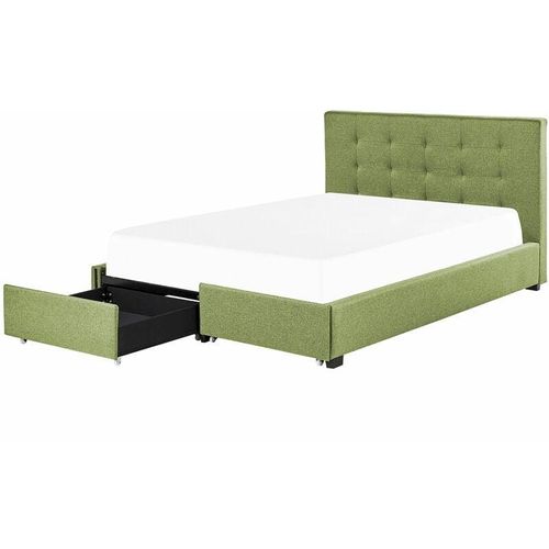 4251682289801 - Beliani - Polsterbett Grün Leinenoptik 180 x 200 cm mit Bettkasten Stauraum Modern Elegant Glamourös Gepolstertes Bett für Schlafzimmer