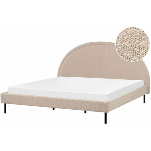 4255664836939 - Beliani - Bett Beige Bouclé Gepolstert Lattenrost 180 x 200 cm Hohes Rundes Kopfteil Retro Schlafzimmer Möbel Ausstattung