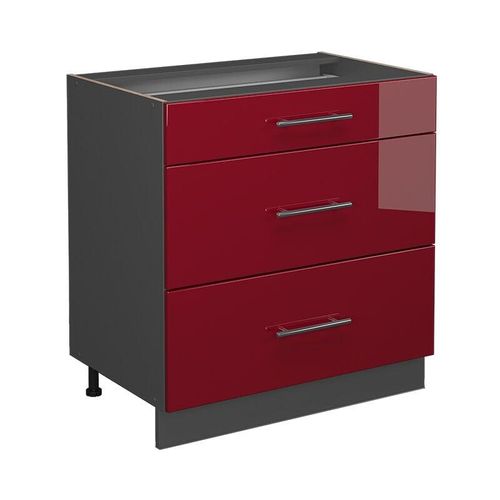 4066731195565 - Schubladenunterschrank Küchenschrank Küchenmöbel Fame-Line Anthrazit Bordeaux Rot 80 cm modern Hochglanz Küche Einbauküche Drehtür Blende Schublade Küchenunterschrank Küchenzeile