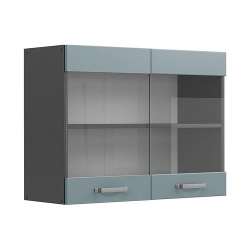 4066731343744 - Glashängeschrank Küchenschrank R-Line Solid Anthrazit Blau Grau 80 cm modern