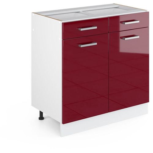 4251421935648 - Schubladenunterschrank R-Line 80 cm Weiß Bordeaux-Rot Hochglanz modern Vicco