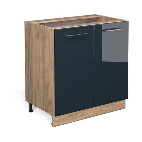 4066731406838 - Unterschrank Fame-Line Eiche Dunkelblau Hochglanz 80 cm mit Arbeitsplatte Anthrazit