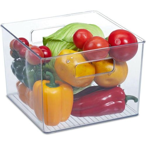 4052025414900 - Kühlschrank Organizer Aufbewahrung von Lebensmitteln hbt 155x21x21 cm Küchenbox mit Griffen transparent - Relaxdays