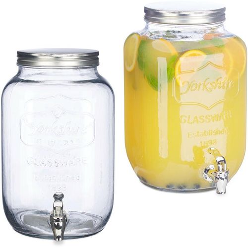 4052025439514 - Relaxdays - 2 x Getränkespender 8 l Glas Zapfhahn Retro Saftspender Gastro Vintage Limonadenspender Gartenparty klar