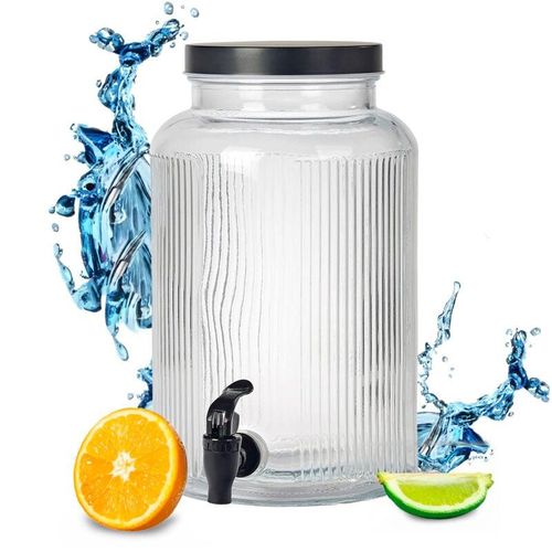 4262371538896 - Spetebo - Getränke Spender mit Zapfhahn - 5 Liter - Glas Wasserspender mit Schraubverschluss - Wasser Saft Limonade Getränke Spender Dispenser