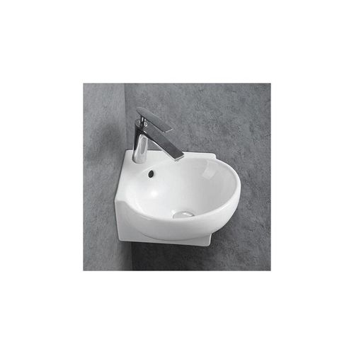 0685717184351 - - Eckwaschbecken Wandwaschbecken KW198A aus Keramik für Gäste-WC - 395 x 365 x 14 cm - Weiß glänzend Mit Blende Chrom