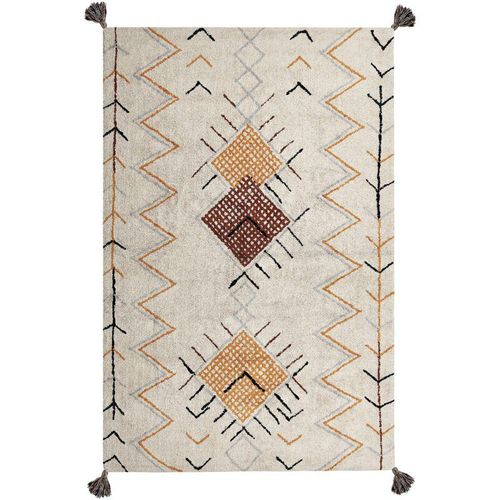 4255664802606 - Beliani - Teppich Beige Baumwolle Rechteckig 140 x 200 cm Geometrisches Muster Quasten Handgetuftet Boho Kurzhaar Fußbodenheizung Geeignet Wohnzimmer