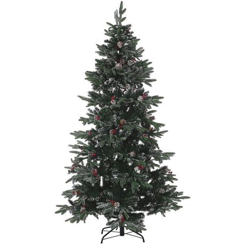 4251682244305 - Beliani - Weihnachtsbaum 180 cm Grün  Rot Schnee bestreut mit Zapfen Stechpalmenbeeren und Kunstschnee Weihnachtszeit  Weihnachten  Wohnzimmer Modern