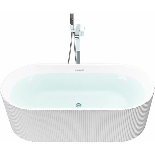 4255664839497 - Beliani - Freistehende Badewanne Weiß 1690 x 800 cm Geriffelte Oberfläche Oval für Badezimmer