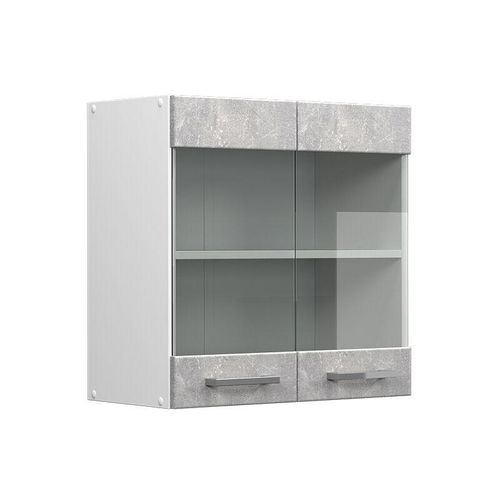 4066731045334 - Hängeglasschrank Küchenschrank Küchenzeile R-Line 60 cm Weiß Beton Tür Fächer