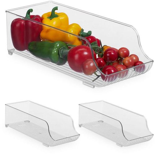 4052025484880 - Relaxdays - 3 x Kühlschrank Organizer Lebensmittel Aufbewahrung h x b x t 105 x 14 x 35 cm längliche Küchenbox transparent