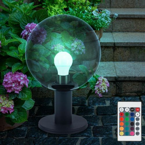 9007371477531 - Wegeleuchte dimmbar mit Fernbedienung LED Außenlampe anthrazit Sockelleuchte Gartenlampe rauchfarben RGB Farbwechsel Glaskugel Rauchoptik 85W