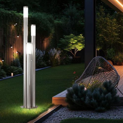 9007371541324 - Lighting - led Stehleuchte Außen groß Wegeleuchten Außen Edelstahl Gartenleuchte 170 cm  3 silberne Säulen3x 11W 3x 1055lm warmweiß d 28 cm