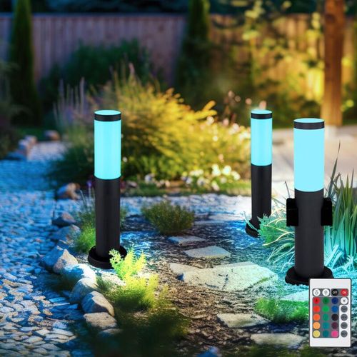 9007371498949 - Stehlampe dimmbar mit Fernbedienung Außenleuchte mit Steckdose Edelstahl led Sockellampe Gartenlampe Wegeleuchte anthrazit rgb Farbwechsel 85W