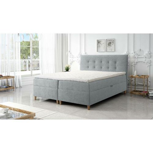 5905351277550 - Boxspringbett deise 140x200 Doppelbett Topper und Holzfüße LM3 Hellgrau - Furnix