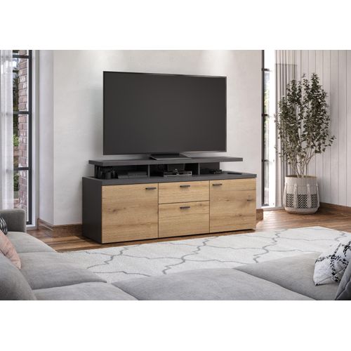 4068222765646 - TV-Board INOSIGN Messina Sideboards Gr B H T 151 cm x 66 cm x 47 cm 1 St grau (grau matt und eichefarben) Lowboard mit TV-Aufsatz - Für Fernseher bis zu 60 Zoll