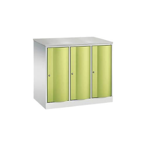 4064615386832 - Garderobenschrank Resisto 3 Abteile 3 Fächer B 1148 x T 640 x H 1077 mm Lichtgrau Clowngrün