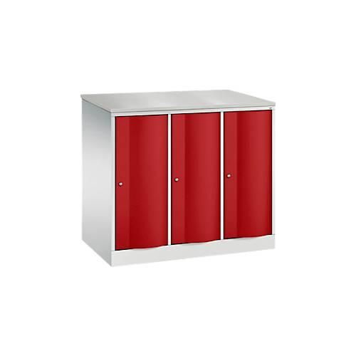 4064615386894 - Garderobenschrank Resisto 3 Abteile 3 Fächer B 1148 x T 640 x H 1077 mm Lichtgrau Rubinrot