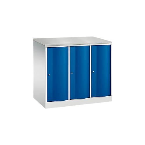 4064615386917 - Garderobenschrank Resisto 3 Abteile 3 Fächer B 1148 x T 640 x H 1077 mm Lichtgrau Enzianblau