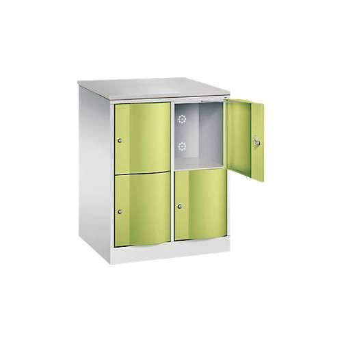 4064615388386 - Schließfachschrank Resisto 2 Abteile 4 Fächer B 772 x T 640 x H 1077 mm Lichtgrau Clowngrün