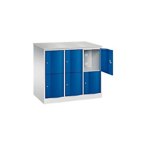 4064615390006 - Schließfachschrank Resisto 3 Abteile 6 Fächer B 1148 x T 640 x H 1077 mm Lichtgrau Enzianblau