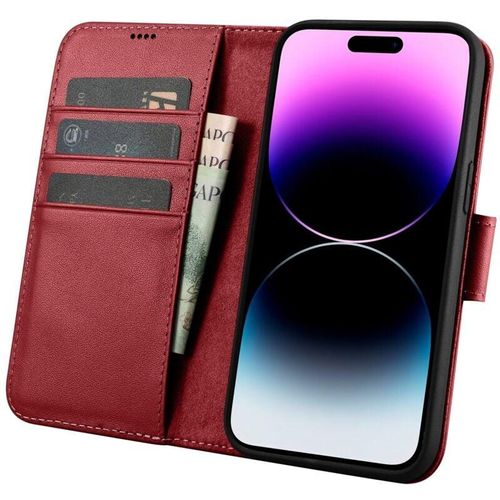 6975092686378 - 2in1 Leder Flip Cover iPhone 14 Pro Max Anti-RFID Wallet Case Rot