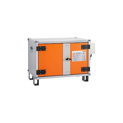 4052886464250 - Akku-Ladeschrank Premium Plus 5 8 1-phasig Innenraumtemperatur-Anzeige LockEX Türverriegelung strombetriebener Rauchmelder akustischer Alarm belüftet mit Stapelfüßen B 890 x T 660 x H 620 mm lichtgrau reinorange