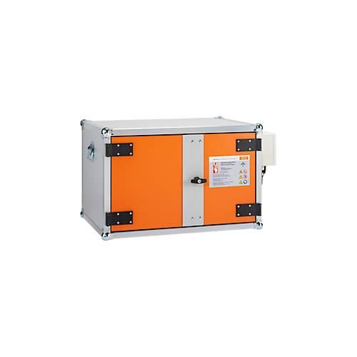 4052886464229 - Akku-Ladeschrank Premium Plus 5 8 1-phasig Innenraumtemperatur-Anzeige LockEX Türverriegelung strombetriebener Rauchmelder akustischer Alarm belüftet mit Stapelfüßen B 890 x T 660 x H 520 mm lichtgrau reinorange