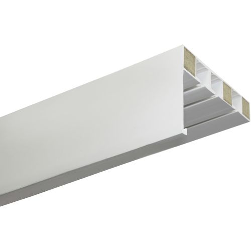 4003018086314 - Vorhangschiene mit Blende P2Ü weiß B150cm Holz Gardinenstangen mit Bohren Holz mit angespritzter Kunststoffblende