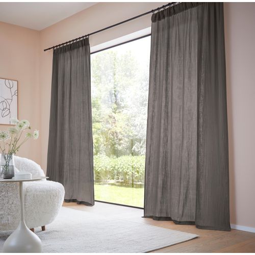 4068222577676 - Gardine LEGER HOME BY LENA GERCKE Hevin Musselin Vorhang blickdichte Gardine Gardinen Gr 175 cm Multifunktionsband 130 cm grau (anthrazit) natürliche moderne Gardine in schönem Musselin Look