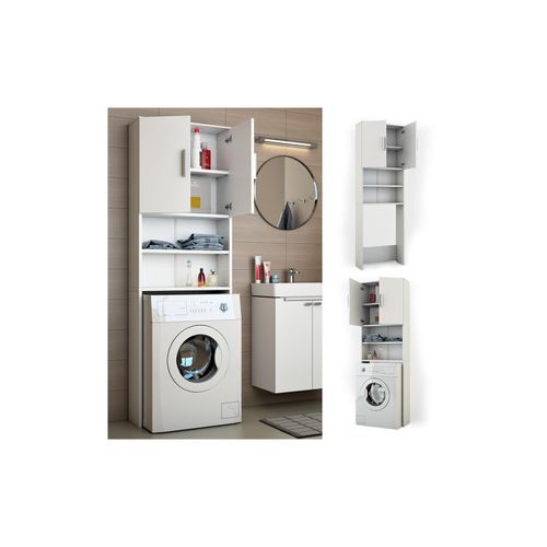 4260449238624 - VICCO Waschmaschinenschrank 190 x 64 cm Weiß - Badregal Regal Hochschrank für Waschmaschine Trockner
