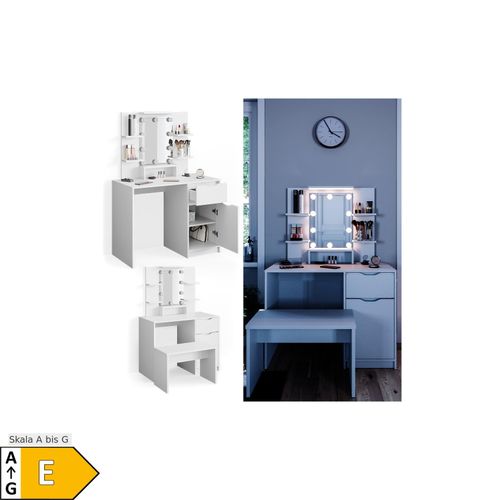 4251421951549 - Schminktisch Ruben weiß + Bank LED-Beleuchtung Frisiertisch Frisierkommode