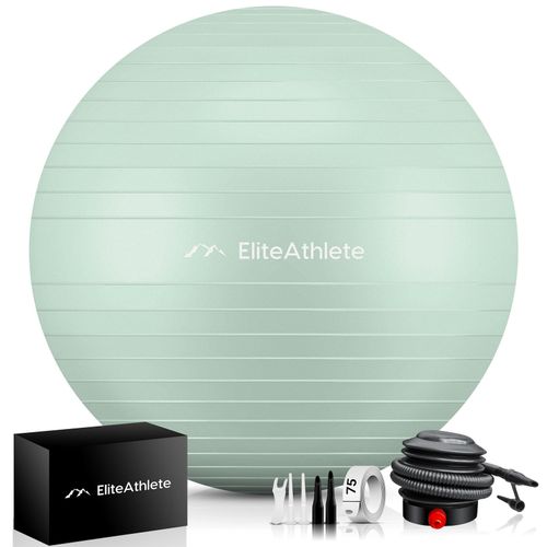 4260696120215 - EliteAthlete® Gymnastikball Sitzball Büro ergonomisch mit Anti Burst System - Fitness Yoga Pilates Schwangerschaft - Schwangerschaftsball Fitnessball Yogaball - Yoga Ball inkl Luftpumpe - Mint 65cm