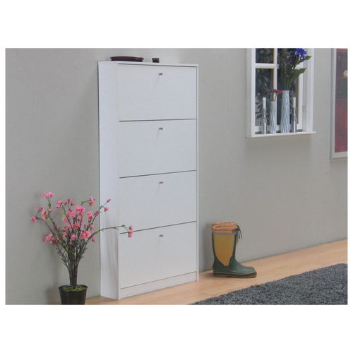 5706887989548 - Ebuy24 - Escape Schuhschrank mit 4 Klappen Breite 75 cm Höhe 148 cm weiss - Weiß