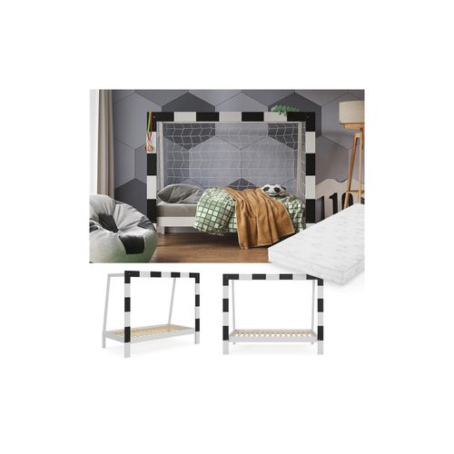 4066731451500 - Vitalispa - Kinderbett Fußballtor Weiß 178 x 1425 cm mit Matratze