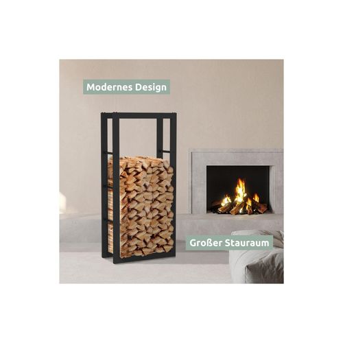 4260750013477 - holz4homeÂ® Kaminholzregal aus Metall Schwarz inkl Ofenhandschuh 60x25x125cm