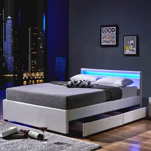 4058166017413 - Led Bett mit Schubladen nube Farbe Weiß Größe 140 x 200 cm led Polsterbett Bettgestell Jugendbett - Home Deluxe 4058166017413 - Led Bett mit Schubladen nube Farbe Weiß Größe 140 x 200 cm led Polsterbett Bettgestell Jugendbett - Home Deluxe