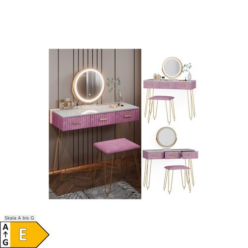 4066731220748 - Schminktisch Frisiertisch Schminkkommode Layla Weiß Rosa LED-Spiegel Design-Hocker 100x79 cm modern Schlafzimmer Kommode Schublade Ablage Aufbewahrung Touch-Switch Kosmetiktisch Make-Up-Tisch 4066731220748 - Schminktisch Frisiertisch Schminkkommode Layla Weiß Rosa LED-Spiegel Design-Hocker 100x79 cm modern Schlafzimmer Kommode Schublade Ablage Aufbewahrung Touch-Switch Kosmetiktisch Make-Up-Tisch