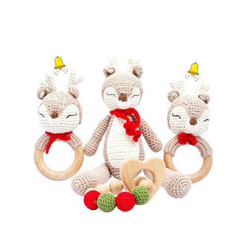 4255686400262 - Handgestrickter Reh Ivy Set Babyrassel Holzspielzeug und Baumwolle 4255686400262 - Handgestrickter Reh Ivy Set Babyrassel Holzspielzeug und Baumwolle